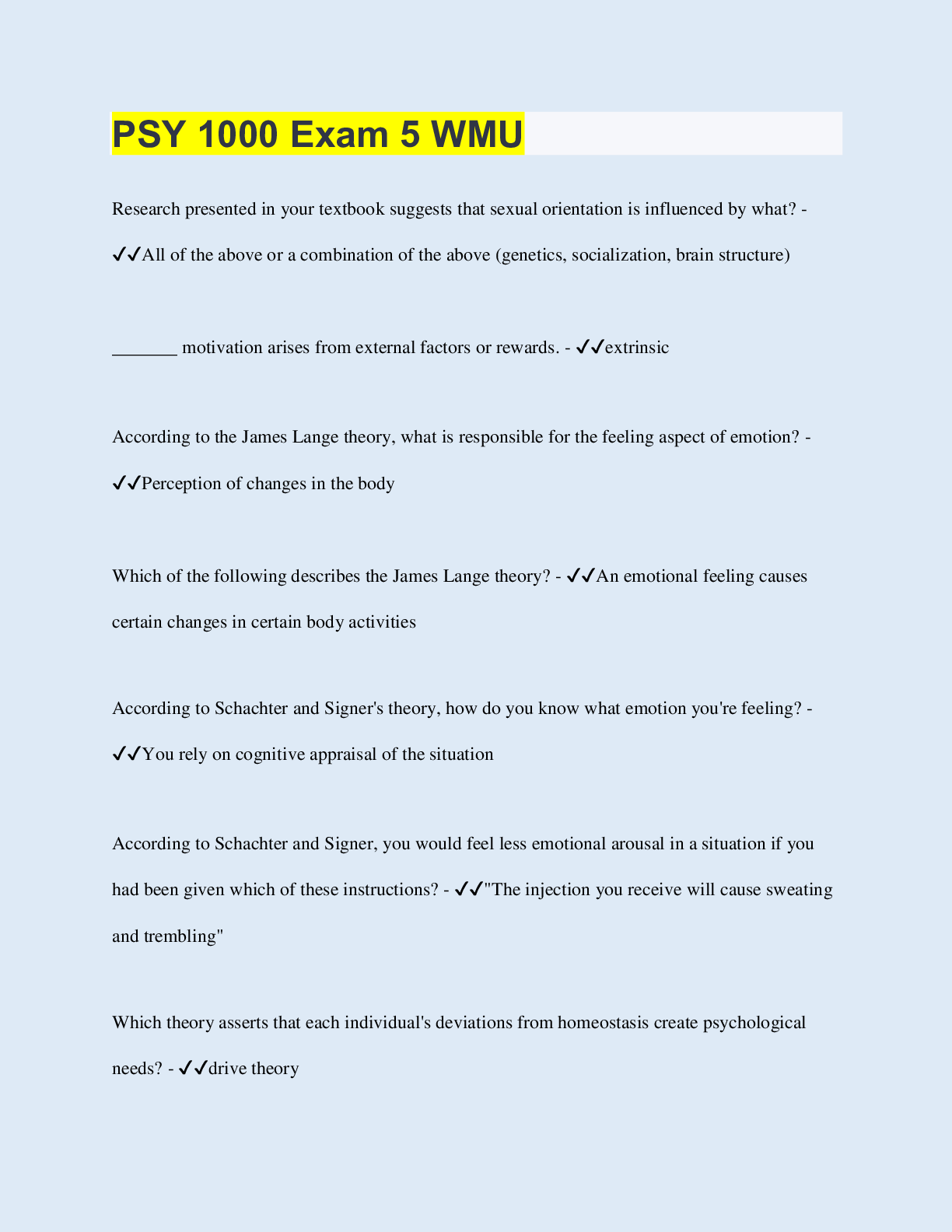 Preview image for PSY 1000 Exam 5 WMU |  Questions with 100% Correct Answers | Updated 2023